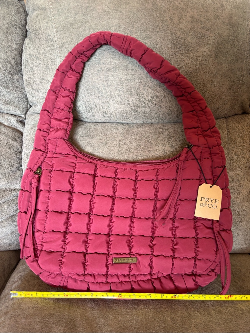 FRYE & Co quilted shoulder hobo bag in cranberry juice color